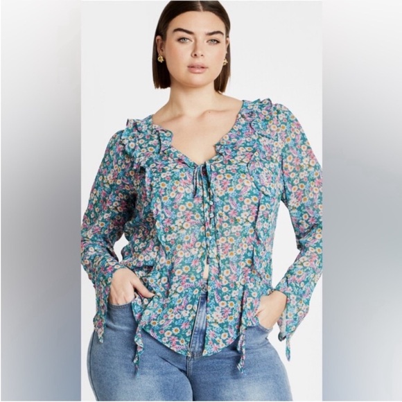 City Chic Tops - CITY CHIC Lidia Ruffle Disty Swirl Print Top. 20. NWT.